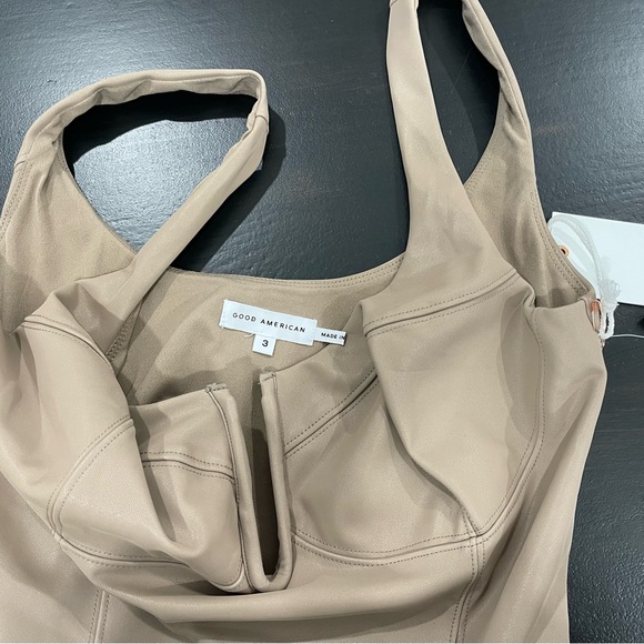 NWT Good American U-Neck Corset Faux Leather Taupe Bodysuit Sz 3/Large - Picture 7 of 12
